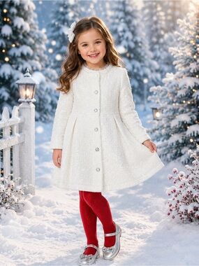 Nanette Kids Girls Size 5 White Pleated Dress Coat NWOT Holiday Formal